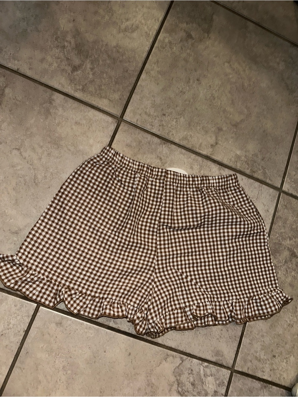 Brown Gingham Ruffle Shorts - Picture 2 of 2